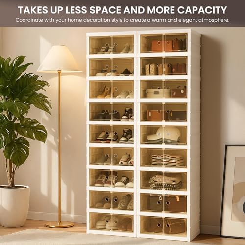 Foldable Shoe Organizer Storage Box Set of 2, Portable Extra Large Folding Shoe - Image 4