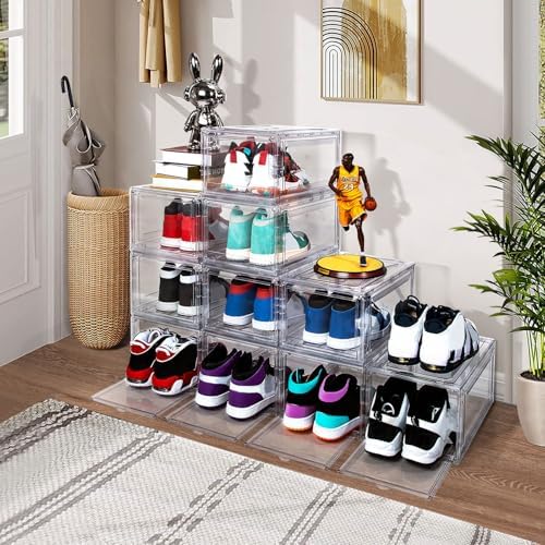Upgraded 12 Pack Shoe Box, Acrylic Clear Shoe Boxes, Drop Front Shoe Storage Box - Image 4