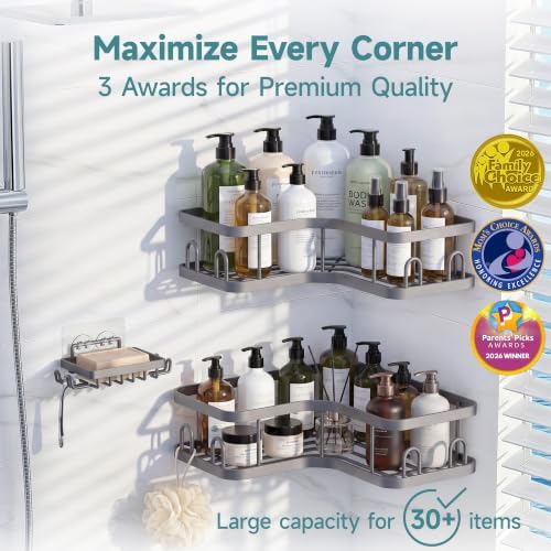 Veken Corner Shower Caddy 3-Pack, Advanced Rustproof Design&Stable Storage - Image 2