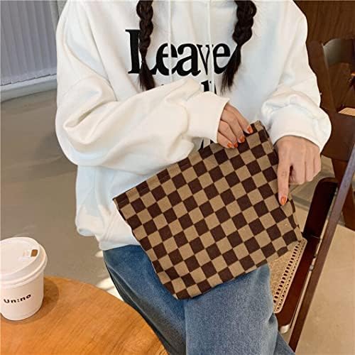 SxoSyo Checkered Makeup Bag, Large Corduroy Cosmetic Pouch - Image 6