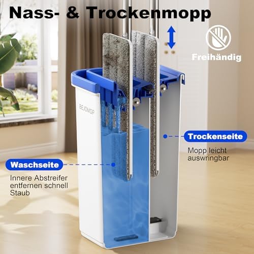 Mop and Bucket Set, Squeeze Flat Mop and Bucket System, Dry & Wet Dust Mops - Image 2