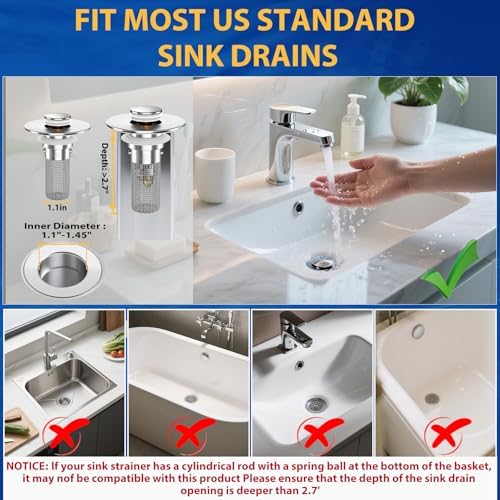 Bathroom Sink Drain Strainer, Pop-Up Bathroom Sink Stopper - Image 6