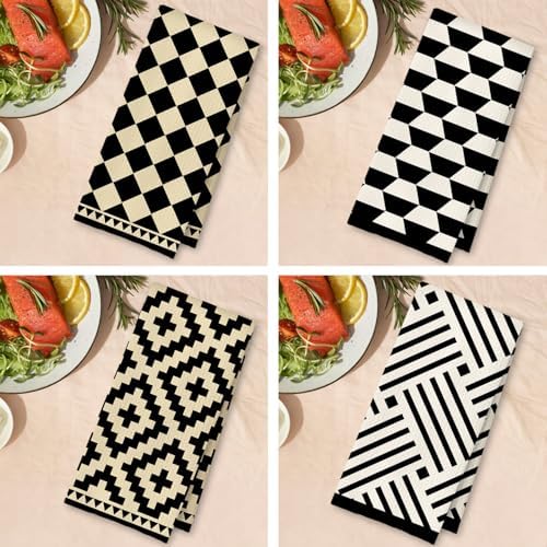Beige Black and White Abstract Kitchen Towels, Neutral Dish Tea Towels - Image 4