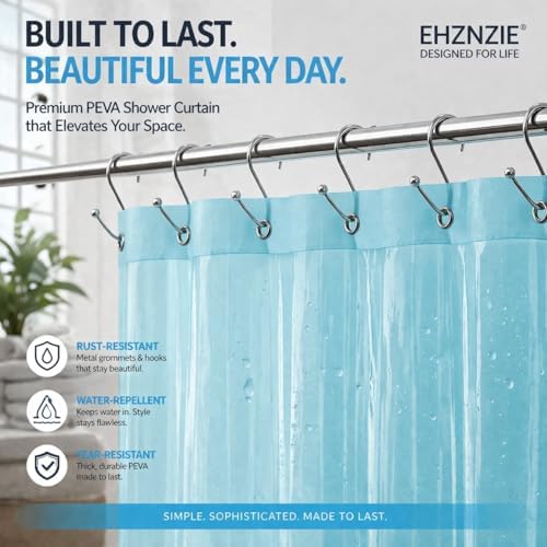 EHZNZIE Aqua Shower Curtain Liner 72x72, PEVA Waterproof Bath Curtain, No - Image 3