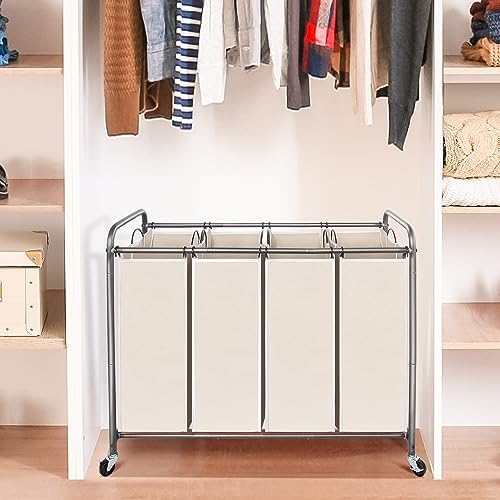 STO STO Laundry Sorter 4 Section, 4 Bag Clothes Hamper, Rolling Laundry Cart - Image 3