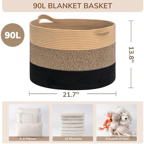 INDRESSME XXXLarge Woven Rope Blanket Basket Living Room - Image 3