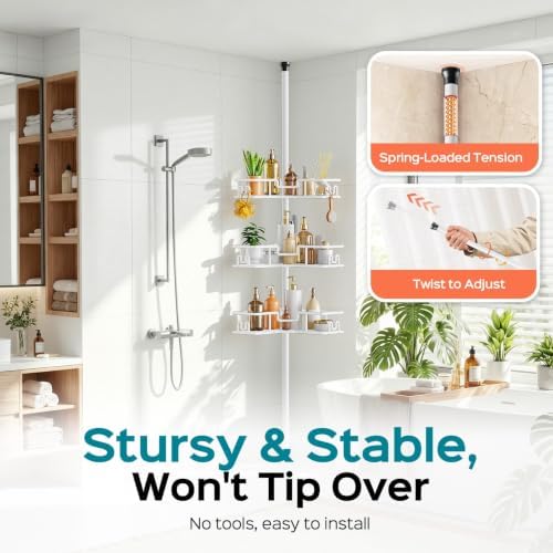 HAMITOR Corner Shower Organizer, 4-Tier Tension Pole Caddy - Image 4