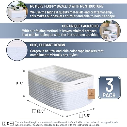 NaturalCozy 13.5”x8.5”x5.5” Rectangle Storage Baskets - Image 2