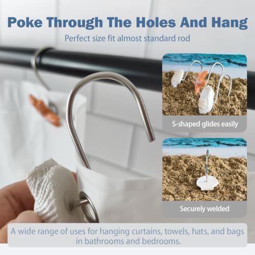 Seashell Shower Curtain Hooks 12pcs Beach Shower Curtain Rings Bath Shower - Image 5