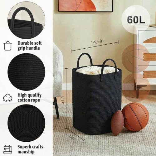 Artfeel Laundry Basket, Woven Cotton Rope Laundry Hamper, 60L Versatile Storage - Image 2