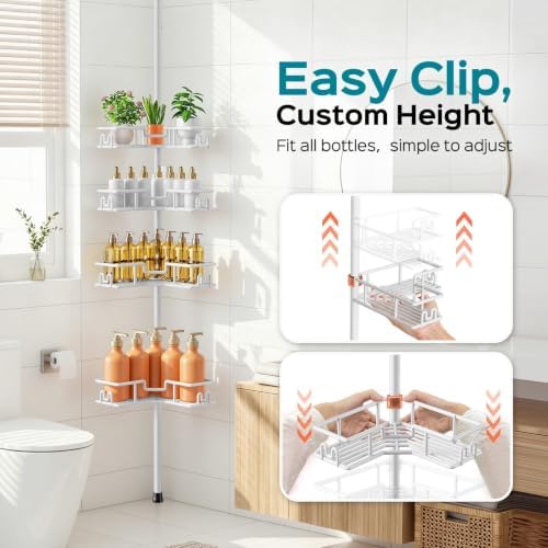 HAMITOR Corner Shower Organizer, 4-Tier Tension Pole Caddy - Image 6