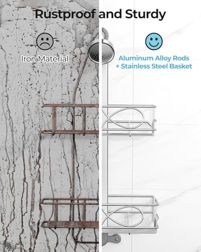 ODesign 2 Tier Aluminum Shower Caddy Rustproof Hanging Adjustable Silver - Image 5