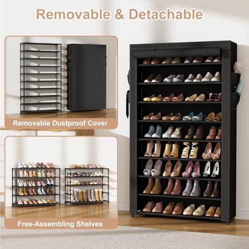 VILICK Shoe Rack with Cover Narrow Shoe Organizer with Pockets 10 Tier Tall - Image 6