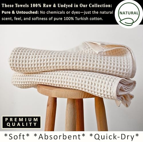 PÜSKÜL Natural 100% Turkish Cotton Waffle Bath Towels Set of 2, Extra-Large - Image 3