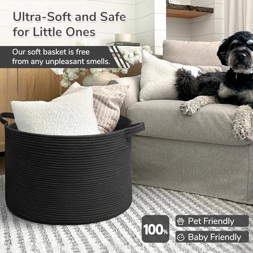 INDRESSME XXXLarge Woven Rope Blanket Basket Living Room Black - Image 6