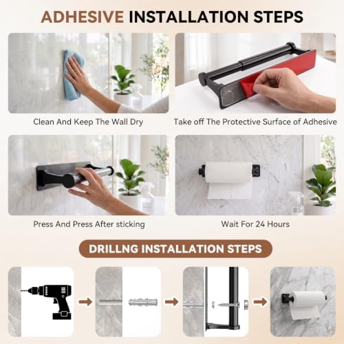 Paper Towel Holder Under Cabinet, Aluminum Alloy Wall Mount Paper Towel Holder - Image 4