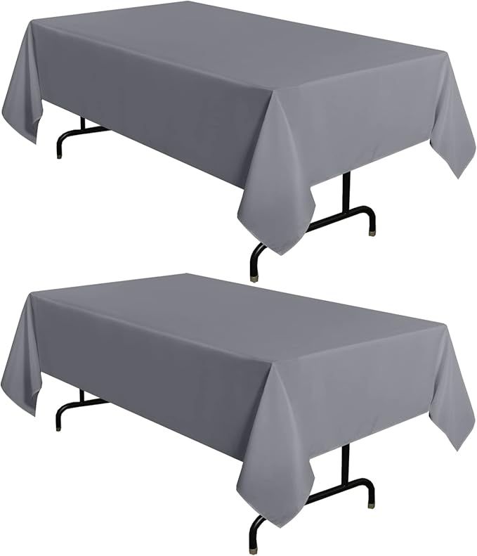 sancua 2 Pack Light Grey Tablecloth 60 x 84 Inch, Rectangle 4 Feet Table Cloth - Stain and Wrinkle Resistant Washable Polyester Table Cover for Dining Tables, Buffet Parties and Camping