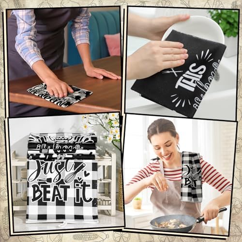 Bencailor 6 Pcs Black White Plaid Kitchen Towels Decorative Sets Dish Towels - Image 6