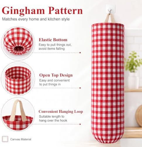 Gingham Plastic Bag Holder for Grocery Bag - Image 4