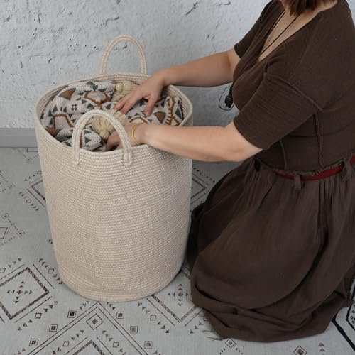 XUANGUO Cotton Rope Laundry Basket Hamper - Image 3