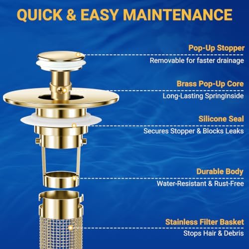 Bathroom Sink Drain Strainer, Pop-Up Bathroom Sink Stopper - Image 5