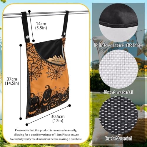 Halloween Pumpkin Clothespin Carrier Bag, Spiderweb Wide Opening Laundry - Image 6