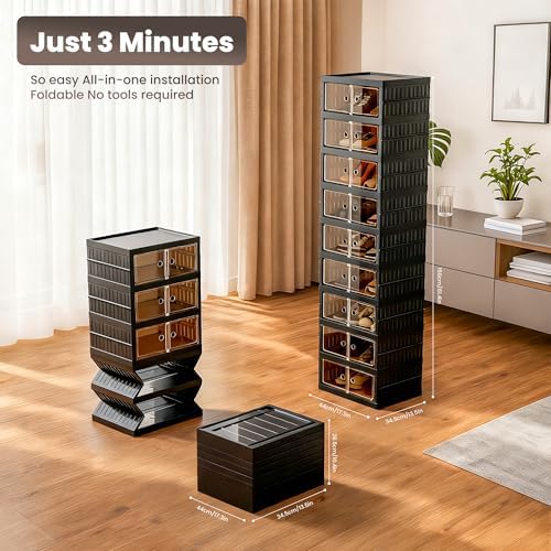Foldable Shoe Organizer Storage Box Set of 2, Portable Extra Large Folding Shoe - Image 2