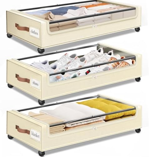 Under Bed Storage with Wheels 3Pack Storage Containers with Clear Window by SpaceHacks