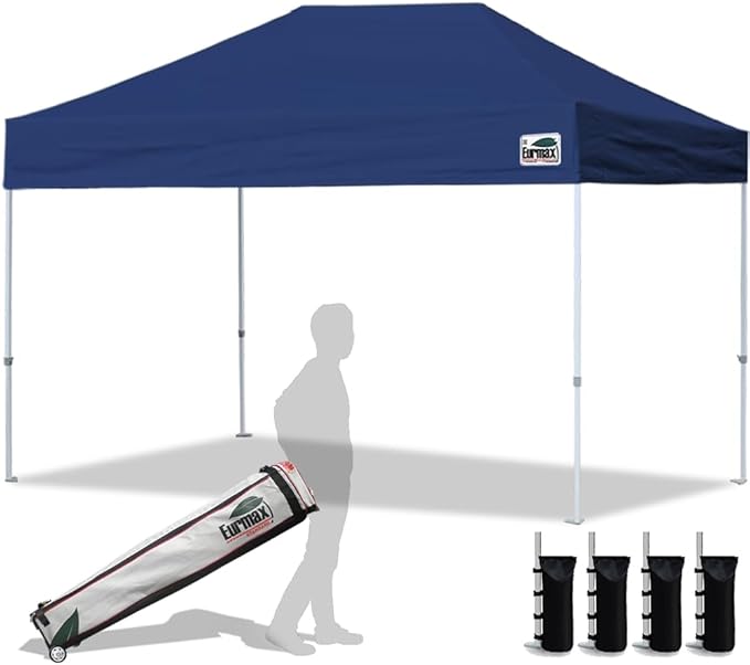 Eurmax USA Standard 8'x12' Patio Pop Up Canopy Tent Commercial Instant Canopies with Heavy Duty Roller Bag,Bonus 4 Sand Weights Bags (Navy Blue)