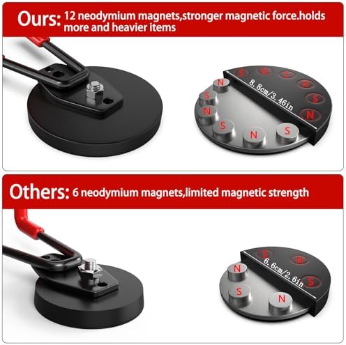 3-H Heavy Duty Magnetic Hooks, Large Magnet Hooks 3.5 inch Base, 2 Pack Red - Image 5