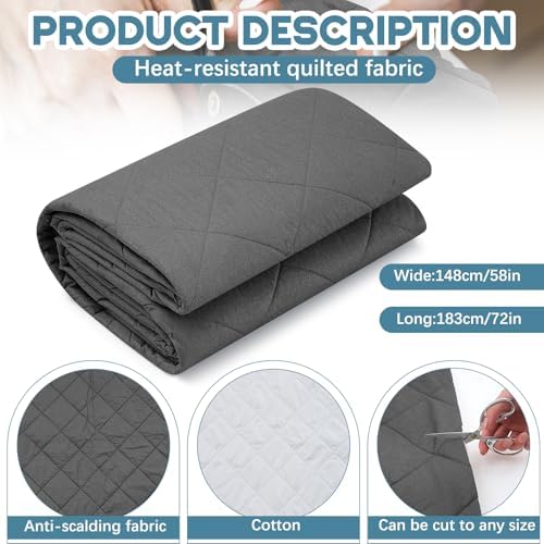 Treela 58" x 72" 2 Yard Heat Resistant Quilted Fabric Ironing, Dark Grey - Image 2