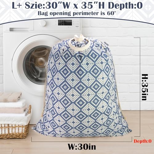 Canvas Laundry Bag with Handles & Drawstring 30"Wx35"H, L+ Geometry Blue - Image 4