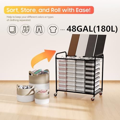 Laundry Sorter 4 Sections 48 Gal, Rolling Laundry Basket - Image 6