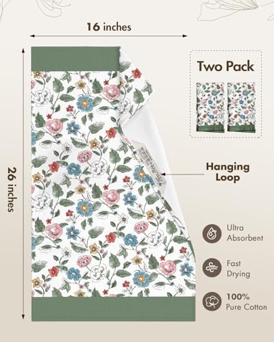 Miss Adola 2pcs Cotton Waffle Kitchen Towels, Vibrant Botanical - Image 4
