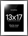 Homeforia 13x17 Picture Frame Black, High End Metal 13x17 Poster Frames with Mat 10x14 for Photo, 13 x 17 Black Frame Matted to 10 x 14 inch Print, 17x13 Thin Frame, Tempered Glass, Wall Kit, Set of 1