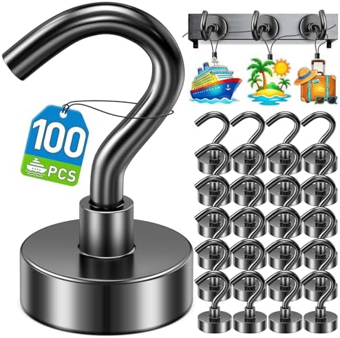 100 Pack Magnetic Hooks for Cruise Cabins 30lbs Heavy Duty Magnet by MUKFIRM
