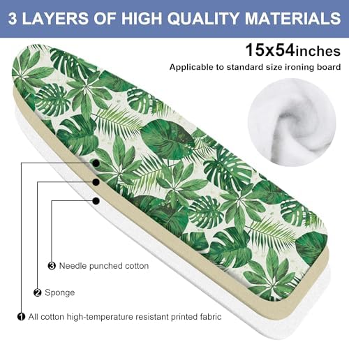 Floral Ironing Board Cover and Pad 15x54 Inch, 100% Cotton Surface Durable Iron - Image 2