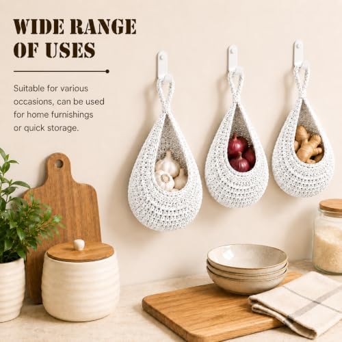 Hanging Fruit Baskets for Kitchen, 3 Pack Handwoven Wall Baskets - Image 6