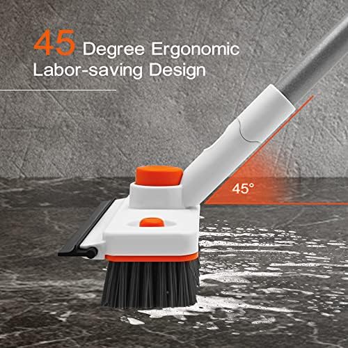 Floor Scrub Brush with Long Handle, 3-in-1 Rotating Scrubber with Squeegee - Image 2