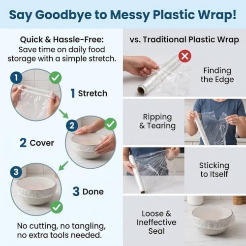 Disposable Stretch Food Covers, Elastic Bowl Covers, Plastic Wrap Alternat - Image 4