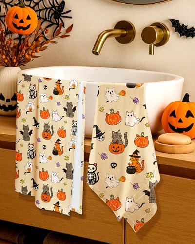 Miss Adola 150GSM Flour Sack Kitchen Towels Set of 2, Spooky Cats - Image 2