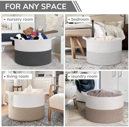 INDRESSME 115L Extra Large Woven Rope Blanket Basket Living Room - Image 4