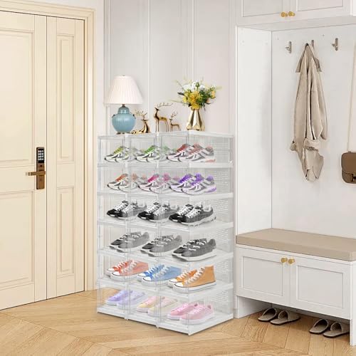 Hedume 6 Pack Clear Shoe Boxes Stackable, Drop Front Shoe Storage Box, No - Image 7