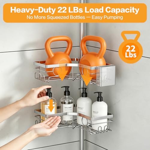 Corner Shower Caddy Tension Pole, Rustproof 4-Tier Adjustable 22-120 Inch - Image 6