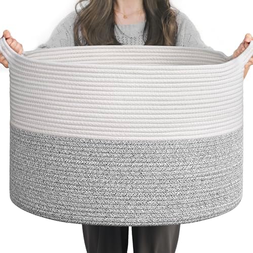 INDRESSME Large Woven Rope Blanket Basket Living Room Light Grey by INDRESSME