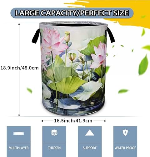 Lotus Laundry Basket Beautiful Flowers Foldable Waterproof Oxford Cloth - Image 2