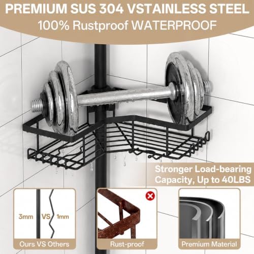 DTUQYX Corner Shower Caddy Tension Pole, 4-Tier Adjustable 43.5-120 Inch - Image 4