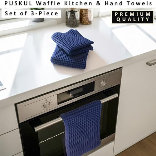PÜSKÜL Natural 100% Turkish Cotton Waffle Hand and Kitchen Towels Set of 3 - Image 4