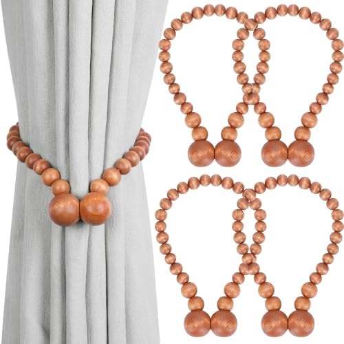 KLOGTSIND Magnetic Curtain Tiebacks, 4 Pack Wood Bead Curtain Holdbacks by KLOGTSINDDirect