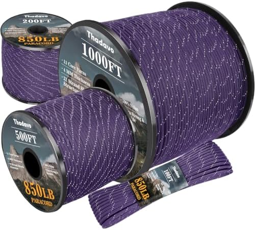 Reflective Paracord Rope 850Ib, 50/100/200/500/1000ft 4MM 11 Strand para Cords by Thadavo